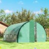 Outsunny 4 x 3(m) Walk-in Polytunnel Greenhouse with Upgraded Structure, 2 Hinged Doors, 8 Mesh Windows, Tunnel Warm House Tent with UV-resistant PE Cover, Green