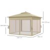 Outsunny 3 x 3(m) Pop Up Gazebo with Sides, 20 Solar-Powered LED Lights, Netting, Roller Bag, 4 Weight Bags, Marquee Party Tent, Height Adjustable Instant Event Shelter, Khaki
