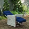 Outsunny 4 Piece Rattan Garden Furniture Set with Adjustable Backrest, Wicker Outdoor Furniture Sofa Set with Loveseat, Reclining Armchairs, Thickened Cushions and Glass Top Table, Navy Blue