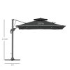 Outsunny 3 x 3 m Cantilever Parasol with Hydraulic Opening, Heavy Duty Aluminium Hanging Garden Parasol, Double Top Square Patio Umbrella with 360° Rotation, 8 Ribs, Cross Base, Grey