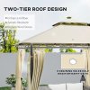 Outsunny 3 x 3 m Garden Gazebo, Double Roof Metal Gazebo with Curtains and Solar-Powered LED Lights, Outdoor Canopy Shelter for Patio, Deck, Beige