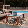 Outsunny Reversible Outdoor Rug with LED String Lights, Waterproof Plastic Straw Mat with Carry Bag for Garden, Deck, RV, Picnic, Beach, Camping, 182 x 274cm, Black and White