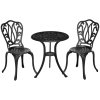 Outsunny 3 Piece Garden Bistro Set, Cast Aluminium Outdoor Furniture Set with Umbrella Hole for Balcony, Porch, Patio, Black