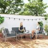 Outsunny 4 Pieces Garden Furniture Set with Cushions, Wooden Garden Sofa Set with 1 Loveseat, 2 Armchairs and 1 Coffee Table, Outdoor Table and Chairs for Conservatory, Balcony, Patio, Light Grey