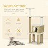 PawHut Cat Tree Climbing Kitten Tower Activity Centre for Indoor Cats w/ Jute Scratching Post, Cat House, Kitten Stand, Hanging Toy Ball - Beige
