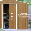 Outsunny 7.7 x 5.7ft Metal Garden Shed with Ventilation Slots and Sliding Doors, Galvanised Outdoor Tool Storage House, Brown Wood Effect