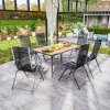 Outsunny Garden Table for 6, 150 cm Rectangular Outdoor Dining Table with 5 cm Umbrella Hole, Wood Effect Top, Rust Resistant Frame, for Patio, Balcony, Terrace, Natural Wood Finish