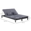 Outsunny Double Rattan Sun Lounger, Garden Daybed with 5-Level Adjustable Backrest, Outdoor Lounge Sunbed with Cushion and Pillows, 2 Seater Wicker Patio Furniture, Black
