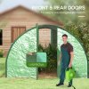 Outsunny 6 x 3(m) Walk-in Polytunnel Greenhouse with Upgraded Structure, 2 Hinged Doors, 8 Mesh Windows, Tunnel Warm House Tent with UV-resistant PE Cover, Green
