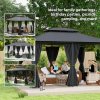 Outsunny 4m x 3(m)Garden Gazebo, Double Roof Outdoor Gazebo Canopy Shelter with Curtains, Solid Steel Frame for Patio, Garden, Black