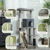 PawHut Cat Tree for Indoor Cats, 132cm Cat Tower with Scratching Posts and Pad, Cat Bed, Cat House, Jumping Platform, Grooming Brush, Toy Balls, Anti-Tip Kit, Cat Climbing Frame, Light Grey