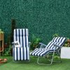 Outsunny Reclining Garden Chair Set of 2, 5-Level Adjustable Zero Gravity Chairs with Cushions, Folding Sun Lounger Garden Recliner Chairs with Armrests for Outdoor, Patio, Blue Stripe