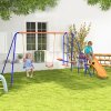 Outsunny 4 in 1 Garden Swing Set, Metal Kids Swing Set w/ Double Swings, Glider, Slide, Ladder, for Outdoor Play - Multicoloured