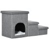 PawHut Dog Steps for Bed, 3 Step Pet Stairs with Kitten House and 2 Storage Boxes, 3 in 1 Dog Ramp for Sofa with Washable Plush Cushion, Light Grey