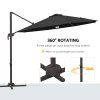 Outsunny 3(m) Cantilever Roma Parasol Garden Sun Umbrella Outdoor Patio with 360 Rotation Crank & Tilt Aluminium Frame LED Solar Light Cross Base, Dark Grey