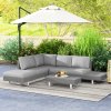 Outsunny 3 Pieces Rattan Garden Furniture Set, Wicker Garden Sofa Set with 3-Seater Sofa, Loveseat, Coffee Table, Side Table & Cushions, 5-Seater Outdoor Furniture Set, Light Grey