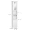 kleankin Tall Bathroom Storage Cabinet with Mirror, Narrow Bathroom Unit, Freestanding Bathroom Cupboard with Adjustable Shelves and 2 Doors, White