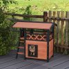 PawHut Outdoor Cat House Kitten Shelter Puppy Kennel with Balcony Stairs Asphalt Roof, 77 x 50 x 73 cm, Brown