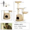 PawHut Cat Tree Tower for Indoor Cats, Climbing Activity Centre, Kitten Furniture with Cattail Fluff Bed House, Sisal Scratching Post, Hanging Ball, 50 x 50 x 119cm, Natural Tone
