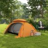 Outsunny 1-2 Man Camping Tent, Dome Tent with Removable Rainfly and Aluminium Frame, 2000mm Waterproof, Portable with Bag, for Fishing Hiking Festival, Orange