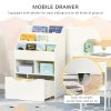 HOMCOM Kids Bookshelf with Storage Drawer, Childrens Bookcase with Wheels, Toy Organiser for Bedroom, Playroom - White