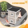 PawHut Outdoor Cat House, Wooden Cat Shelter 2 Tiers Feral Cat house with Removable Bottom, Escape Doors, Asphalt Roof, for 1-2 Cats - Light Grey