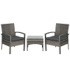 Outsunny 3 Pieces Rattan Bistro Set, Wicker Garden Furniture Set with Glass Top Coffee Table and Chairs, Washable Cushions for Outdoor, Patio, Balcony, Mixed Grey