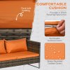Outsunny 4 Seater Rattan Corner Sofa Set, Wicker Rattan Garden Furniture Set with Loveseats, Tables, Cushions for Outdoor, Patio, Orange