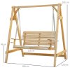 Outsunny 2 Seater Garden Swing Seat, Wooden Swing Chair Bench with Cup Holders for Outdoor Porch Patio, Natural