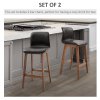 HOMCOM Bar Stools Set of 2, Faux Leather Breakfast Barstools with Backrest and Footrest, Bar Chairs for Kitchen, Dining Room, Dark Brown