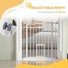 PawHut Dog Stair Gate Pet Barrier with Small Cat Door, Pressure Fit Safety Gate  with Auto Closing System, Double Locking, for Hallways - White