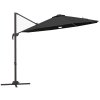 Outsunny 3(m) Cantilever Roma Parasol Garden Sun Umbrella Outdoor Patio with 360 Rotation Crank & Tilt Aluminium Frame LED Solar Light Cross Base, Dark Grey