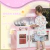AIYAPLAY Play Kitchen, Kids Kitchen Playset Toy with Chalkboard, Toy Phone, Microwave, Ice Maker, Cooking Stoves, Sink, for Boys Girls Ages 3-8 Years, Pink
