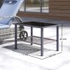 Outsunny Outdoor Rattan Coffee Table, Rectangular Tea Side Table with Tempered Glass Top, Storage Shelf, Foot Pads, Garden Furniture for Patio, Balcony, Mixed-grey