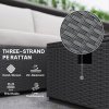 Outsunny 5 Piece Rattan Garden Furniture Set with Gas Fire Pit Table, 4 Seater Outdoor Sectional Sofa Set with Footstool and Removable Cushions, Modular Combination, Black and Cream White