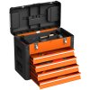 HOMCOM 4 Drawers Large Tool Box, Powder Coated Steel Toolbox with Top Tray, Mini Parts Boxes, Ball Bearing Runners, Handle, Heavy Duty Tool Chest for Workshop, Garage, 497mm x 253mm x 407mm, Orange