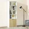 HOMCOM 6-Tier Tall Bookcase, Bookshelf with 4 Open Shelves and Double Door Storage Cabinet, Freestanding Display Rack for Living Room, Bedroom, Home Office, Study, 59 x 29 x 180cm