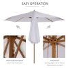 Outsunny 3(m) Garden Parasol, Pulley Operated Patio Umbrella, Wooden Parasol, Table Market Umbrella with Rope Pulley Mechanism and 8 Ribs, White