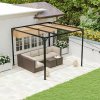 Outsunny 3 x 3(m) Garden Pergola with Retractable Roof Canopy, Aluminium Pergola Kit Gazebo with Roller Shade, UPF30+ Sun Shade Shelter for Porch, Khaki