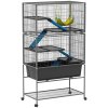 PawHut 5 Levels Rabbit Cage, Rolling Rat Cage with Slide Out 16cm Deep Tray, Non Slip Cloth Covered Ramps, Hammock, for Bunny, Pet Mink, Chinchillas, Squirrel, 88 x 48 x 150.5cm, Dark Grey