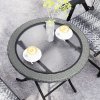 Outsunny Folding Rattan Garden Dining Table, 68 cm Round Rattan Garden Table with Water Ripple Tempered Glass Top, Wicker Edging  and Steel Frame for Outdoor, Patio, Grey