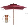 Outsunny 3 x 3(M) Garden Parasol Umbrella Sunshade, Outdoor Wooden Parasol with Double Tier Canopy, Wine Red