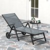 Outsunny Folding Sun Lounger with Wheels, 5-Position Adjustable Garden Chaise Lounge Sunbed with Armrests, Metal Frame Outdoor Portable Reclining Chair for Beach, Porch, Grey