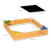 Outsunny Kids Wooden Sand Pit, Children Sandbox w/ Non-Woven Fabric, Four Seats, for Gardens, Playgrounds, 109 x 109 x 20cm - Natural Wood Effect