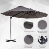 Outsunny 4.4m Large Garden Parasol, Double-Sided Cantilever Parasol with Base Included, Patio Umbrella Sun Shade with Steel Pole 12 Ribs Crank Handle Easy Lift Twin Canopy, Grey
