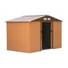 Outsunny 9 x 6FT Outdoor Garden Roofed Metal Storage Shed Tool Box with Foundation Ventilation & Doors Khaki