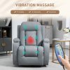HOMCOM Massage Recliner Chair with 8 Vibration & Heat, PU Leather Recliner Armchair with Cup Holders and Side Pockets, Manual Reclining Chair with Remote, 360° Swivel, Rocking, Light Grey