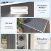Outsunny 7 x 5FT Galvanised Metal Garden Shed with Foundation, Lean to Shed, Tool Storage House with Sliding Doors, 2 Vents, Adjustable Shelves and Hooks, Dark Grey