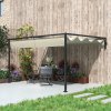 Outsunny 3 x 4m Lean To Pergola with Retractable Roof, Wall Mounted Garden Gazebo Outdoor Sun Shade Shelter for Patio, Deck, Khaki