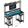 HOMCOM Computer Desk with Power Outlets and LED Lights, Home Office Desk with Monitor Stand, 2 CPU Stands and Storage Shelves, Study Table Gaming Desk with Hutch, Black